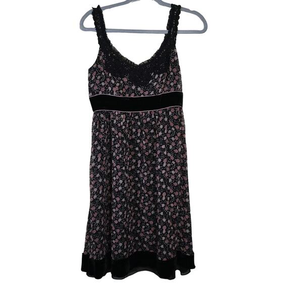 Cynthia Steffe Women's Silk Floral Fit and Flare Dress with Velvet Trim Size 4 - Picture 1 of 9